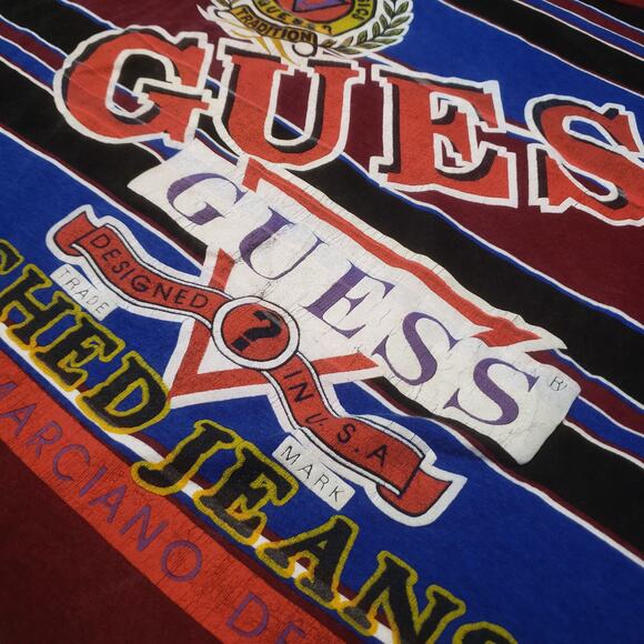 Vintage 80s Guess by George Marciano Striped Boot Logo Spellout Rare Mens USA XL - Picture 4 of 11